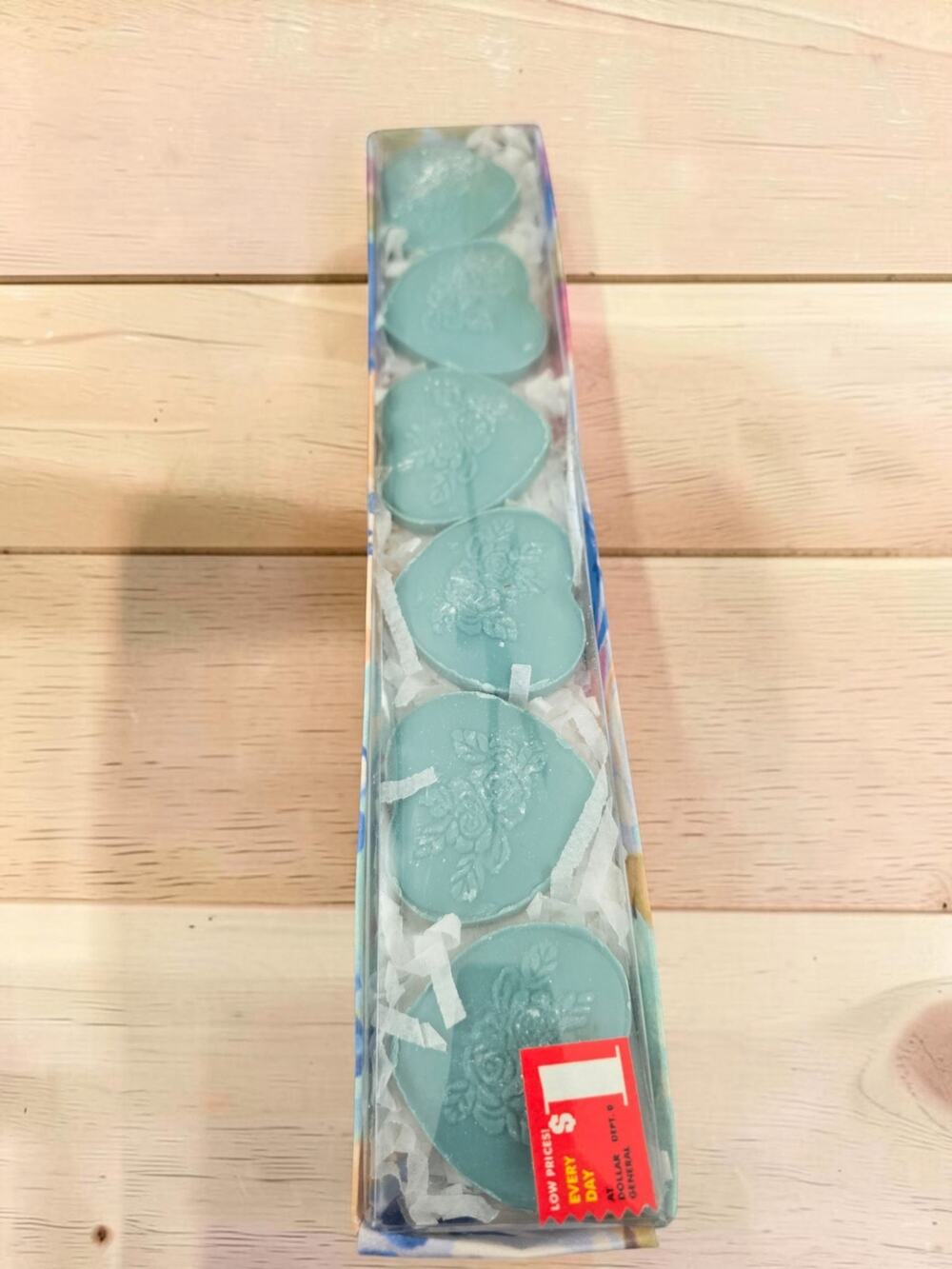 Vintage MiCherie Blue Heart Shaped Floral Guest Soaps Set of 6 Boxed